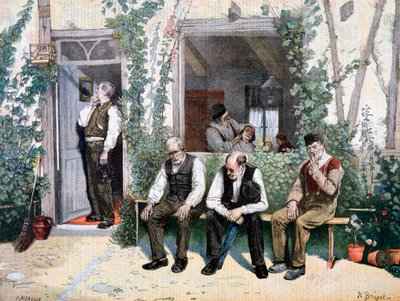 理髪店で、1895 作： Fortuné Méaulle