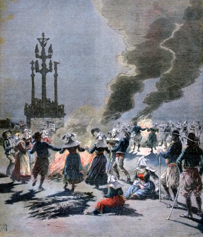 1893年、ブルターニュの夏至を祝って焚き火が点灯 作： Fortuné Méaulle