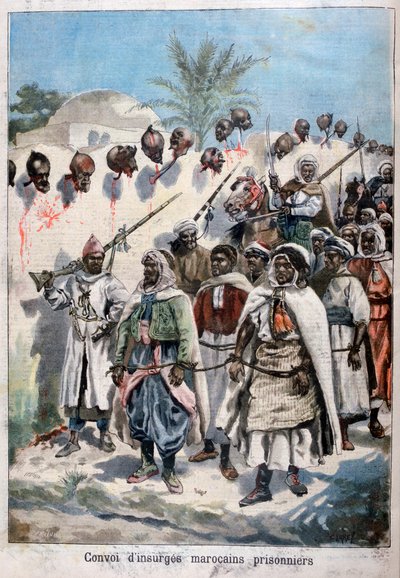 1897年にスルタンアブドゥルハフィッツ軍がタドラで捕虜にした反乱モロッコ人の列。 作： Fortuné Méaulle