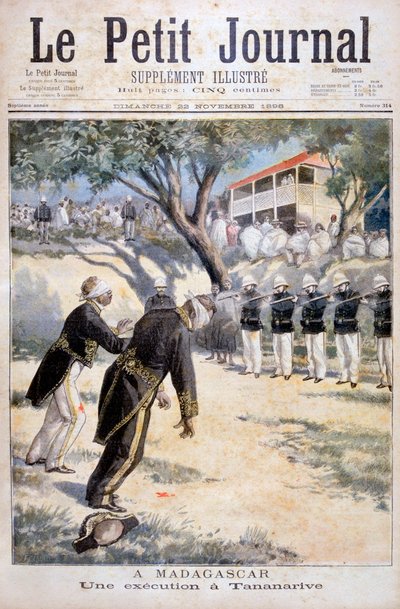 1896年、タナナリブ、アンタナナリボ、マダガスカルでの射撃隊による処刑 作： Fortuné Méaulle