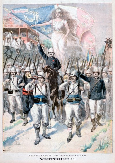 勝利!!、マダガスカルへのフランスの介入、1895 作： Fortuné Méaulle