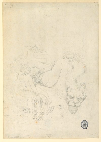 デッサン、魚に乗るテティスとキューピッド、1820年頃 作： Fortunato Duranti