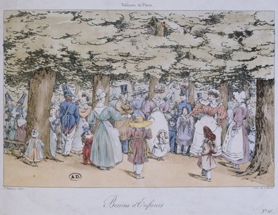 1827年にC.モットによって彫刻された、タブロードパリシリーズの子供と公園の乳母 作： Fortune Delarue