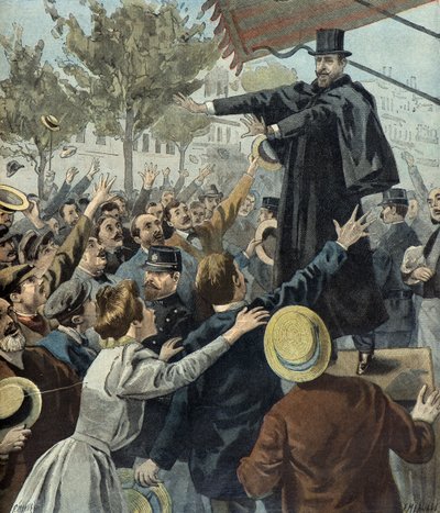 1898年、パリのデモに参加したポール・デロレド（エングレーヴィング） 作： Fortune Louis Meaulle