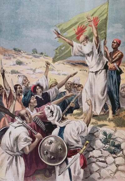 ブリティッシュインドでの蜂起中に「聖戦」を説教、「ルプチジャーナル」、1897年のイラスト 作： Fortune Louis Meaulle