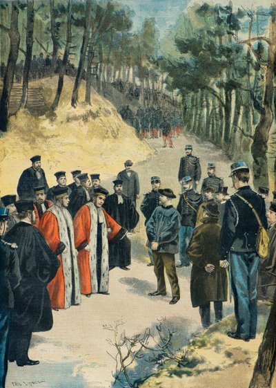 1897年のリムール薬剤師殺害事件の再現（版画） 作： Fortune Louis Meaulle