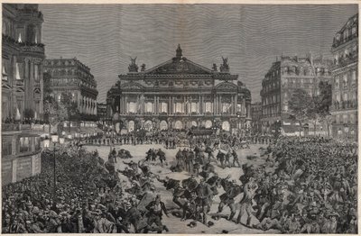 リヒャルト・ワーグナーの「ローエングリン」をガルニエ宮で上演することに反対したパリの暴動 1891年 - リヒャルト・ワーグナーの「ローエングリン」の初演時にパリのオペラ座で行われた愛国主義者のデモ - Fortuによるエングレーヴィング 作： Fortune Louis Meaulle