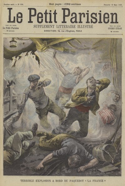 蒸気船ラフランスでの恐ろしい爆発 作： Fortune Louis Meaulle
