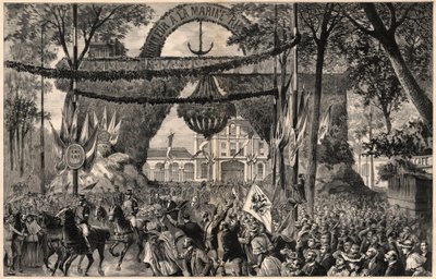 1891年、ロシア大公、アレクサンドル3世の弟、アレクシス・アレクサンドロヴィチ・ロマノフ（1850-1908）がヴィシーに到着 - Meaulleによるエングレーヴィング 作： Fortune Louis Meaulle