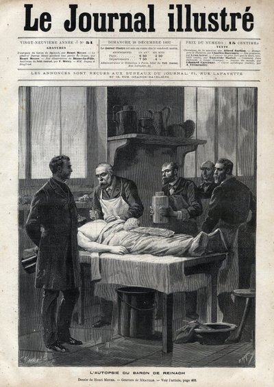 1892年に行われたジャック・ドゥ・ライナッハ男爵（1840-1892）の解剖 - 1892年の『The Illustrous Journal』に掲載されたMeaulleによる刻印 作： Fortune Louis Meaulle