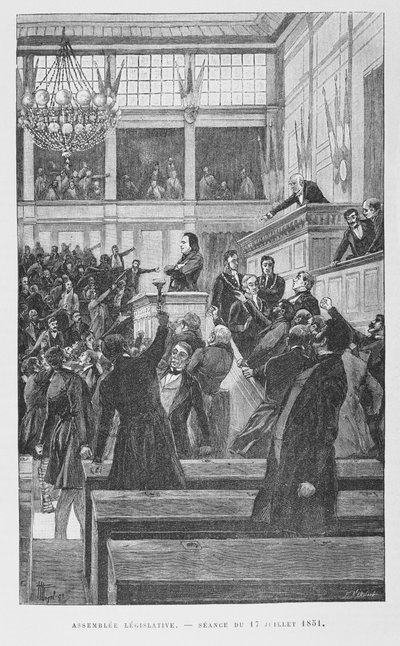 1851年7月17日に憲法改正に関するスピーチを行った立法議会のビクトルユーゴー（1802-85）c。 1885 作： Fortune Louis Meaulle