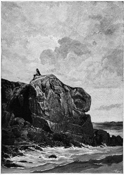 1855年、ジャージー島に亡命中のヴィクトル・ユーゴー。ルイ・フォーチュン・モーレ（1844-1901）のエングレーヴィング：「私は思う、il grave"。 作： Fortune Louis Meaulle