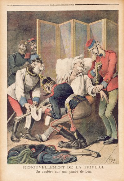 1896年6月の「Le Petit Journal」からのドイツ、オーストリア、イタリアの三重同盟の風刺画 作： Fortune Louis Meaulle and Henri Meyer
