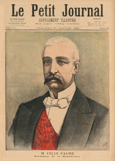 フランス共和国大統領、フェリックスフォール、「ルプチジャーナル」の表紙イラスト、補足図、1895年1月27日 作： Fortune Louis Meaulle and Henri Meyer