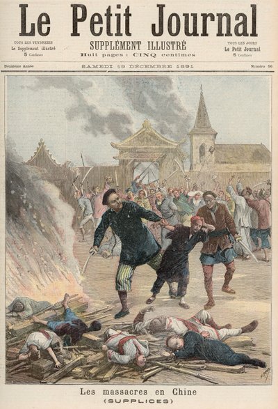 1891年12月19日の「ルプチジャーナル」からの中国の虐殺（カラーリソ） 作： Fortune Louis Meaulle and Henri Meyer