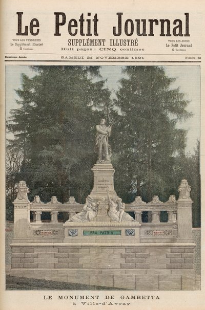 1891年11月21日、「Le Petit Journal」より、ヴィルダヴレーでのガンベッタの記念碑 作： Fortune Louis Meaulle and Henri Meyer
