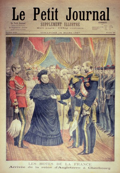 フランスのホスト：イングランドの女王がシェルブールに到着、「ルプチジャーナル」の表紙、1897年3月14日 作： Fortune Louis Meaulle and Henri Meyer