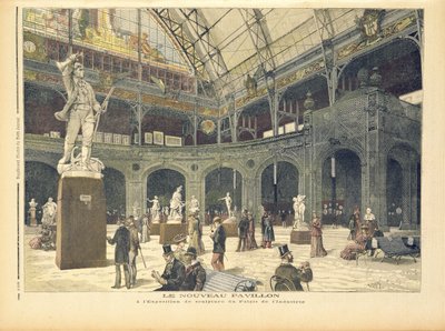1892年5月21日の「ルプチジャーナル」からのパレドゥインダストリーの新しい彫刻パビリオン 作： Fortune Louis Meaulle and Henri Meyer