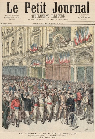パリからベルフォールへのロードレースのスタート、「ルプチジャーナル」、1892年6月18日 作： Fortune Louis Meaulle and Henri Meyer