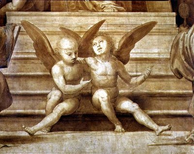 大評議会の祭壇画、2つのケルブを描いたディテール 作： Fra Bartolomeo