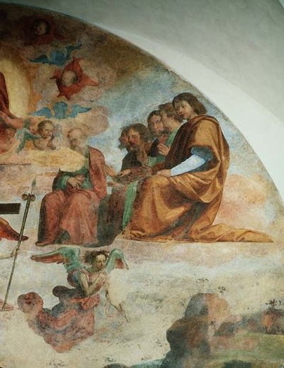 最後の審判」、キリストの左隣にいる使徒たちを描いたディテール 作： Fra Bartolomeo