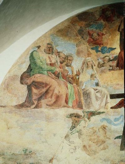 最後の審判」、キリストの右に聖母と使徒を描いたディテール 作： Fra Bartolomeo