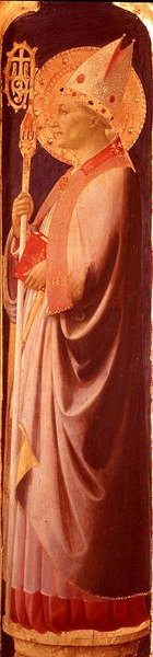 聖アウグスティヌス、サンタ・トリニータ祭壇画の右側パネルの裏面のピラスター、1434年頃（パネルにテンペラ） 作： Fra  Angelico