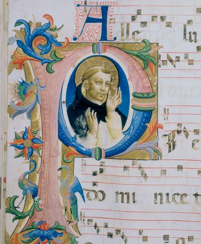 ドミニカ共和国の聖人。ミサールに描かれたミニアチュール（c.9, verso 作： Fra  Angelico