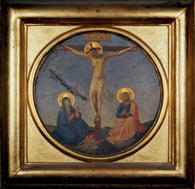 聖母とマグダラのマリアの間にあるキリストの磔刑（絵画 作： Fra  Angelico