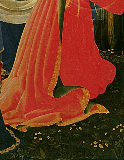 ロレンツォ・モナコ（ピエロ・ディ・ジョヴァンニ）（1370年頃～1425年頃）によるサンタ・トリニータ祭壇画の詳細、フレームとピナクル（パネルにテンペラと金彩）1434年頃完成 作： Fra  Angelico