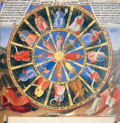 預言者や伝道者が描かれた「神秘の輪」のインセット、イエスの生涯が描かれた「アルマディオ・デッリ・アルジェンティ（銀の胸像）」のパネル 作： Fra  Angelico