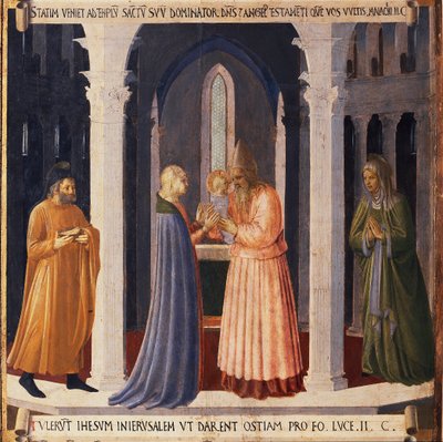 キリストの生涯：アルマディオ・デッリ・アルジェンティの神殿でのイエスの提示。(木にテンペラ 作： Fra  Angelico