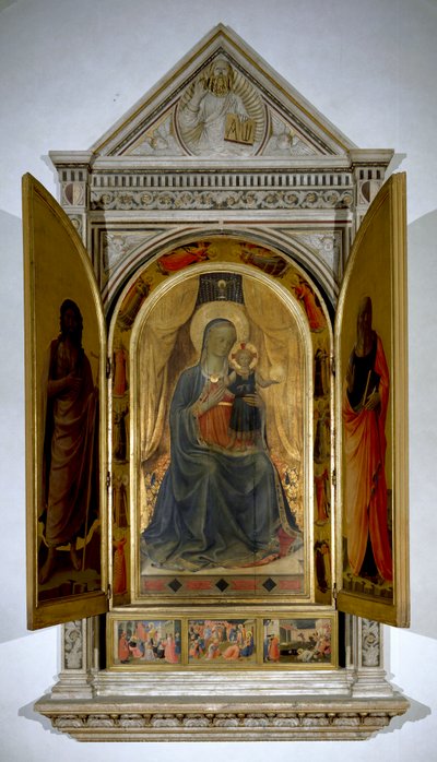 リニエの祭壇画（オープン）。聖母子像(木地画 作： Fra  Angelico