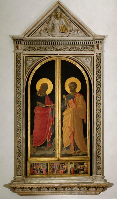 リニエの祭壇画。聖ペテロと聖マルコ（木の上の絵 作： Fra  Angelico