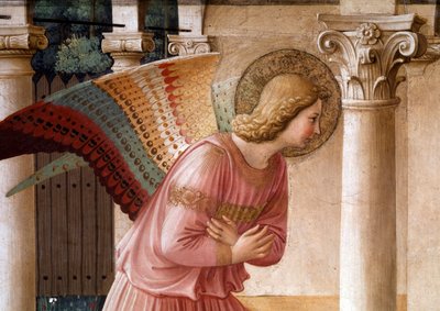 受胎告知、大天使ガブリエルの細部（フレスコ画 作： Fra  Angelico