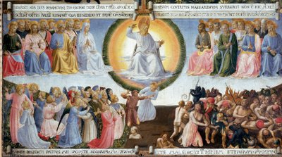 フラ・アンジェリコまたはイル・ベアト（1400-1455）ことグイド・ディ・ピエトロ（またはフラ・ジョヴァンニ・ダ・フィエーゾレ）による木の上の「最後の審判」デトレム。銀食器棚のための絵画。1450年 薄暗い。77x74 cm サン・マルコ美術館フィレンツェ 作： Fra  Angelico
