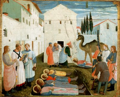 聖コスマスとダミアンの埋葬（木の上の絵 作： Fra  Angelico