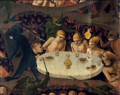 最後の審判：ダムスは冥界の悪魔に不当な扱いを受けている。フラ・アンジェリコ・オア・イル・ベアト」ことグイド・ディ・ピエトロ（またはフラ・ジョヴァンニ・ダ・フィエーゾレ）の絵画（1400-1455年 作： Fra  Angelico