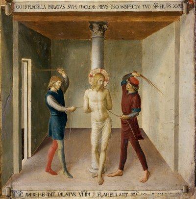 鞭打ちの様子。キリストの生涯」アルマディオ・デッリ・アルジェンティ(木にテンペラ 作： Fra  Angelico