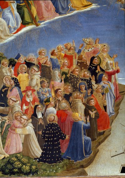 最後の審判：パラダイスの聖人たちのディテール。(木にテンペラ 作： Fra  Angelico