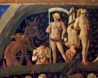 最後の審判：悪魔が冥界へのダメージを平定する。フラ・アンジェリコ・オア・イル・ベアトことグイド・ディ・ピエトロ（またはフラ・ジョヴァンニ・ダ・フィエーゾレ）の絵画（1400～1455年 作： Fra  Angelico