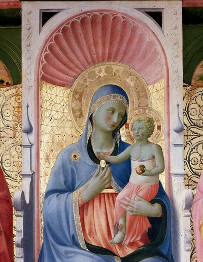 子供を連れた聖母。アンナレーナ祭壇画の詳細（木画 作： Fra  Angelico