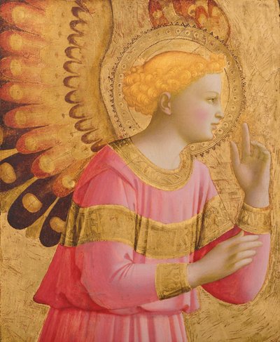 Annunciatory Angel、1450-55（木製パネルの金箔とテンペラ）（139312も参照） 作： Fra Angelico