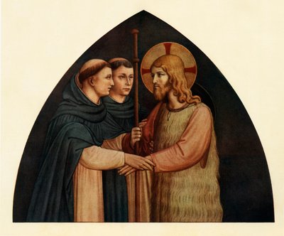15世紀、2人のドミニカ人が巡礼者として出会ったキリスト、c1909 作： Fra Angelico