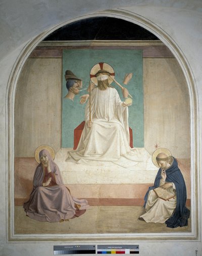 キリストは聖母マリアと聖ジェロームを侮辱します。フレスコバイグイドディピエトロ 作： Fra Angelico