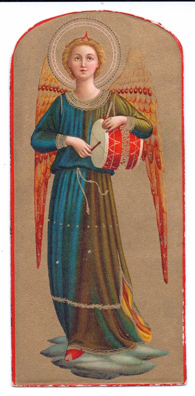 カラーリトプリントフラアンジェリコエンジェルドラム演奏c。 1910 作： Fra Angelico