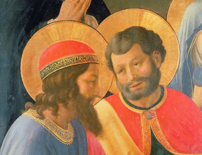 十字架からの堆積、2人の聖人の詳細、1436テンペラ、パネル上の金 作： Fra Angelico