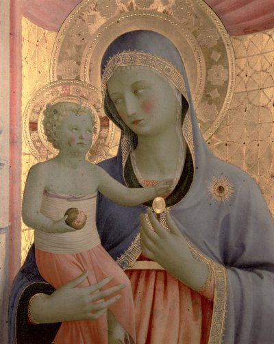 パネルに1434テンペラ後の、アナレーナ祭壇画の聖母子の詳細 作： Fra Angelico