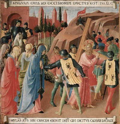 キリストの生涯の歴史：カルバリーへの登り、十字架の運び 作： Fra Angelico