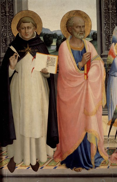 マドンナと聖人の子供を表す聖ドミニコのポリプティクス。 作： Fra Angelico